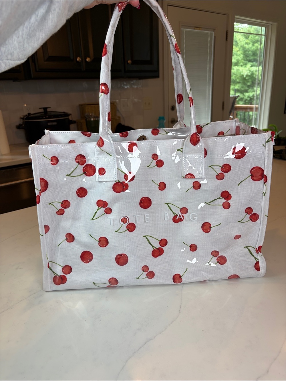 White Cherry Print Tote Bag